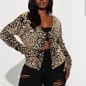 Fashion Nova Black and Tan Leopard Print Cardigan